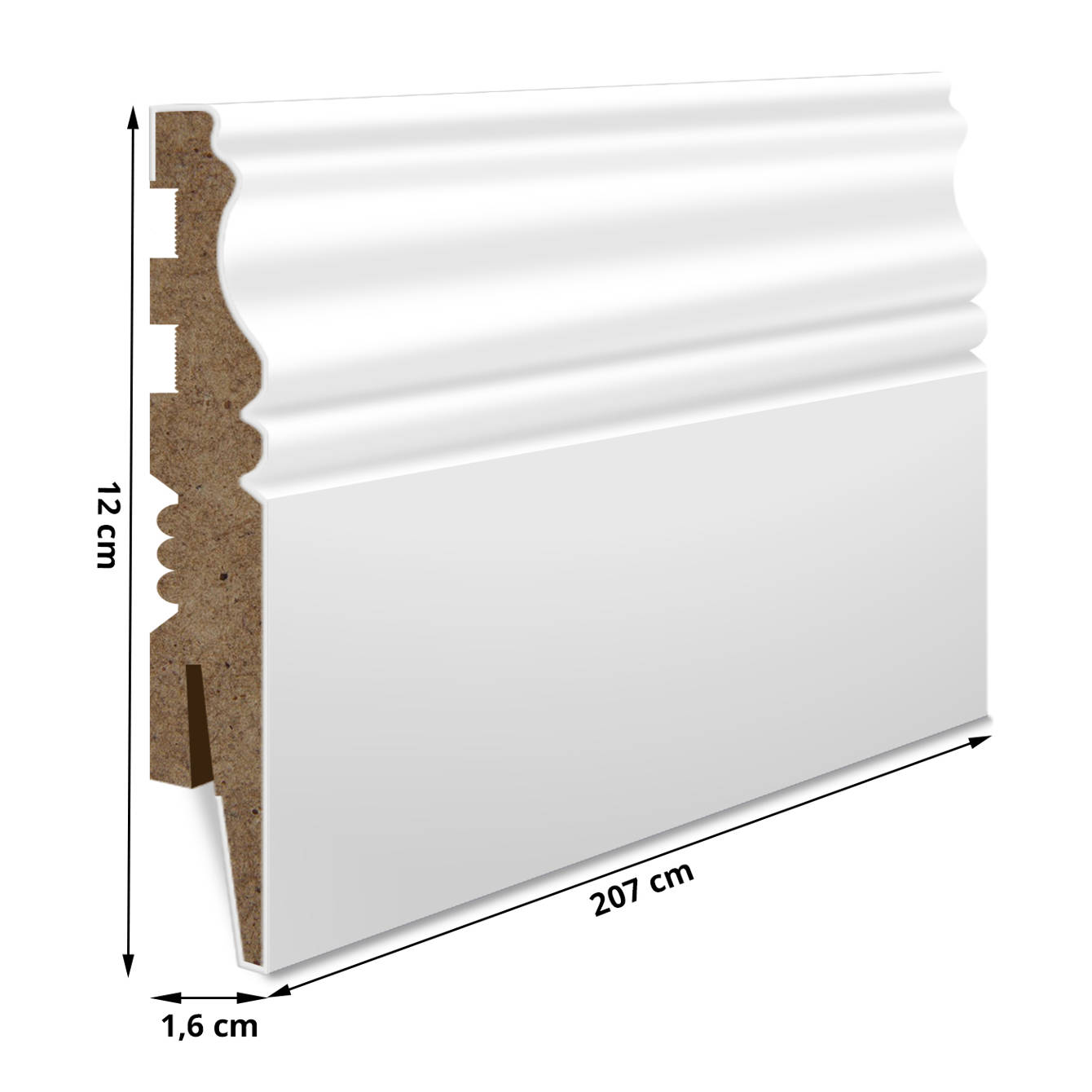 Freesitud MDF Põrandaliist - Kõrgus 12 cm, Paksus 1.6 cm