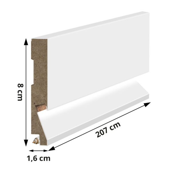 MDF Põrandaliist LED Ribaga  - Kõrgus 8cm, Paksus 1.6cm - 2 värvi