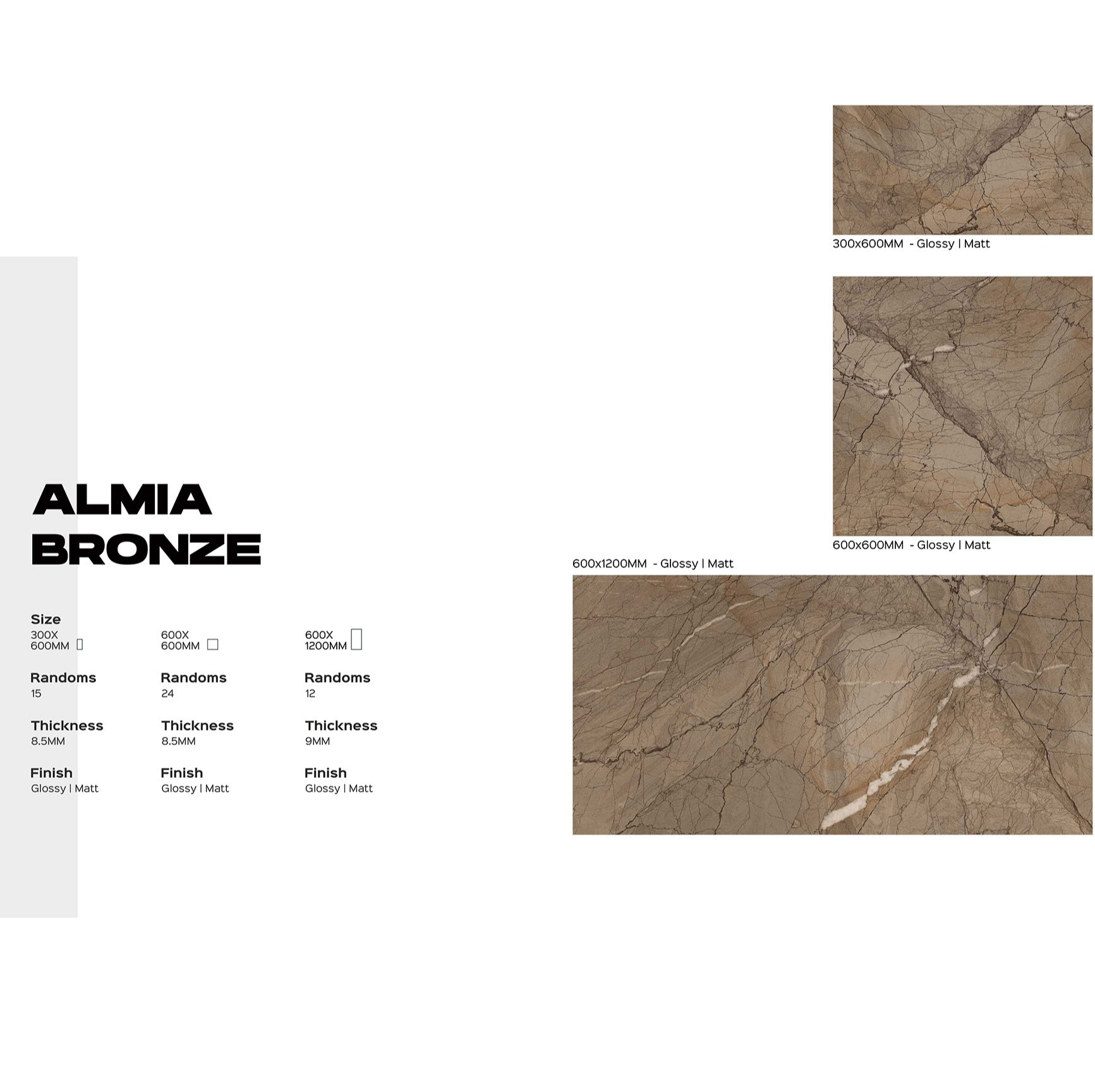 Almia Bronze läikiv või matt keraamiline plaat