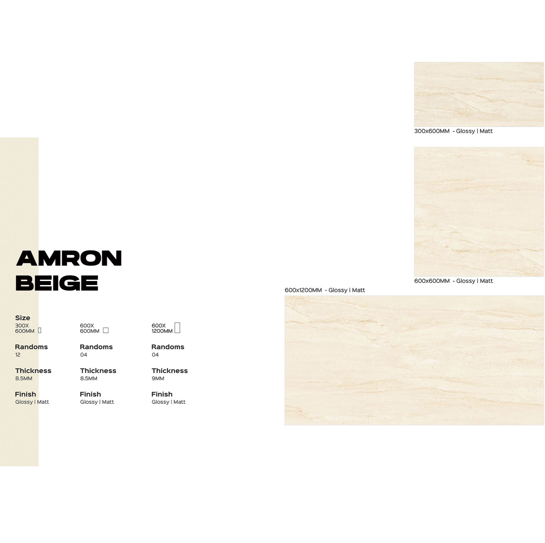 Amron Beige läikiv või matt keraamiline plaat