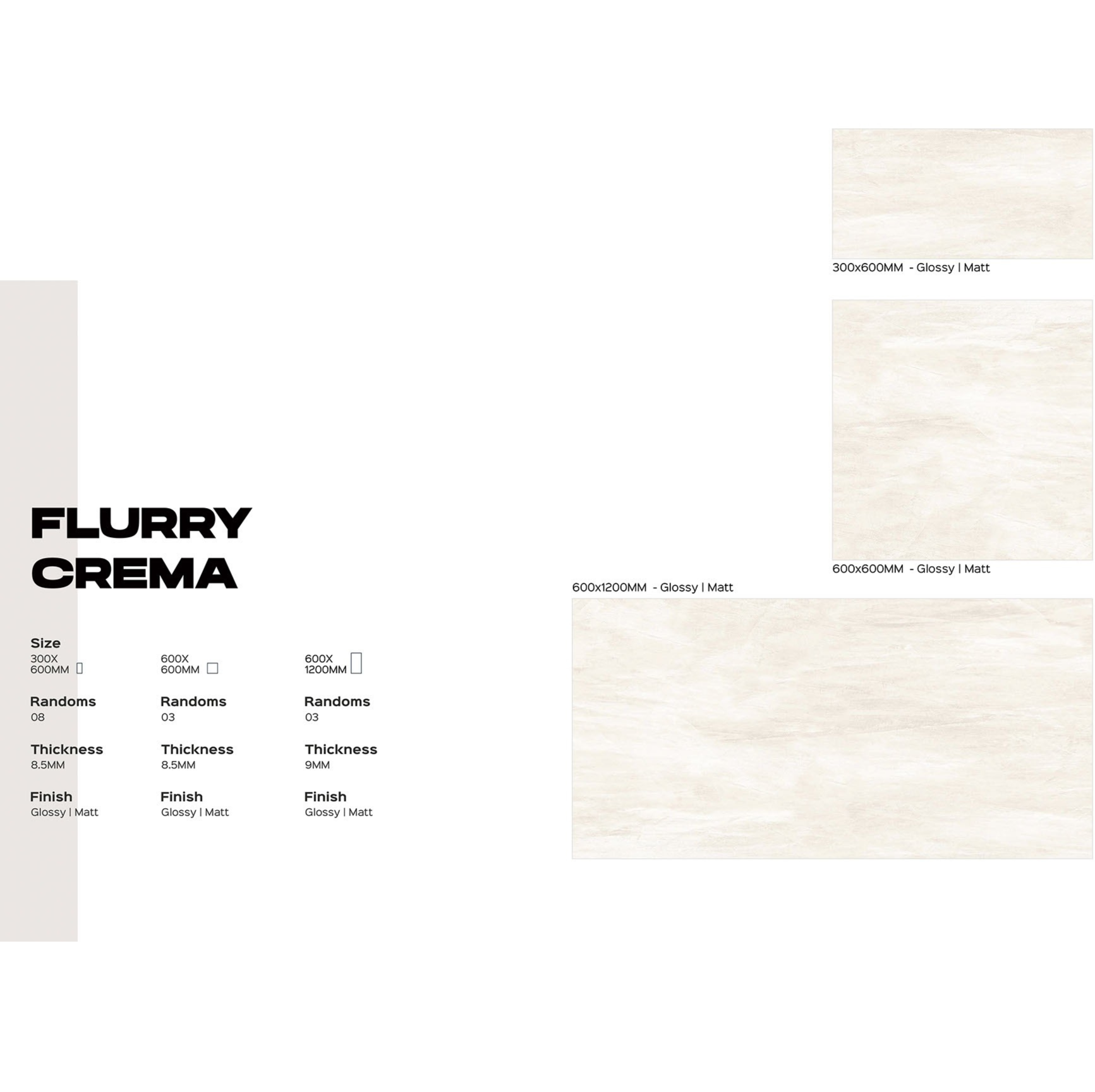 Flurry Crema läikiv või matt keraamiline plaat