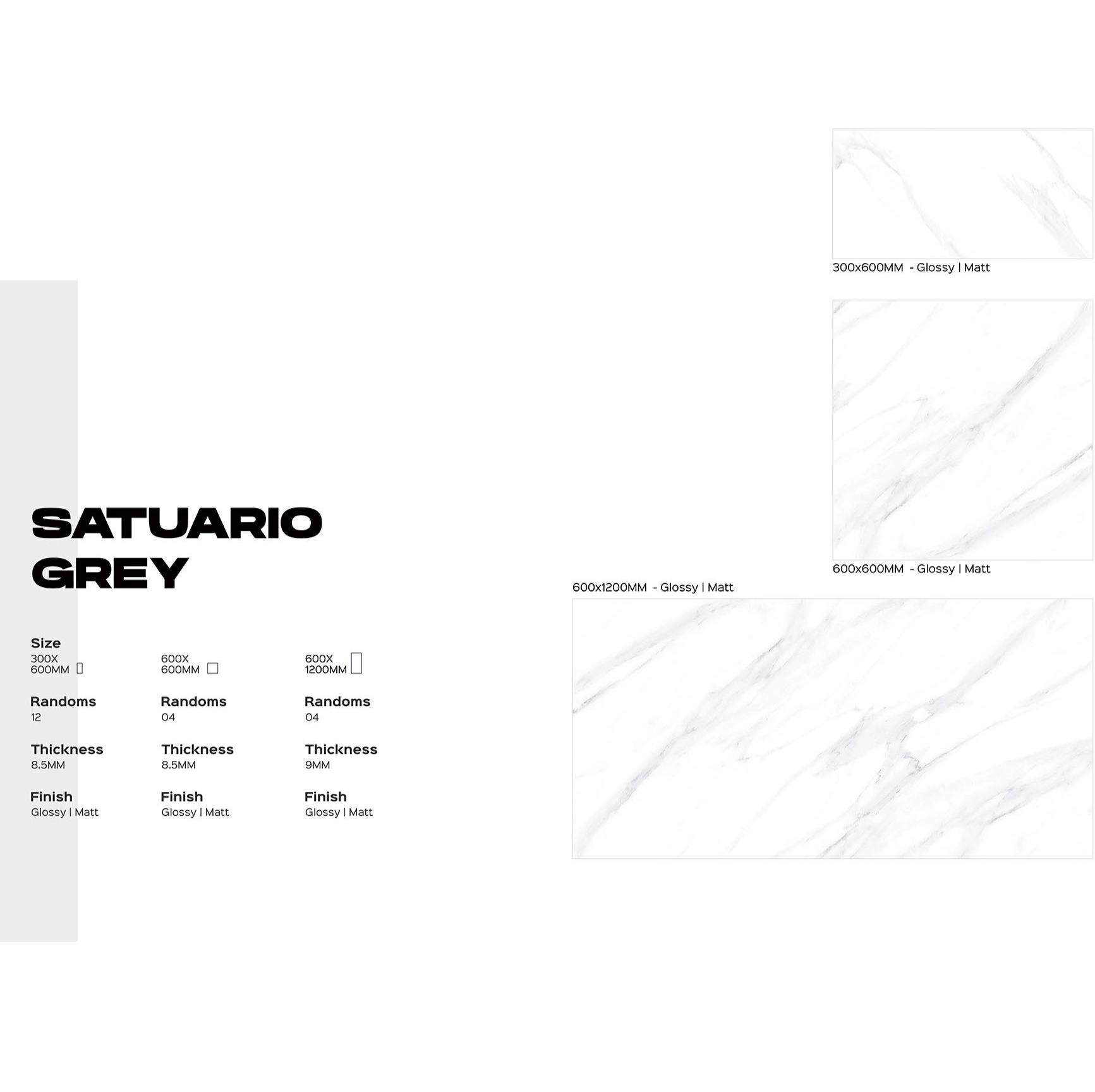 Satuario Grey läikiv või matt keraamiline plaat