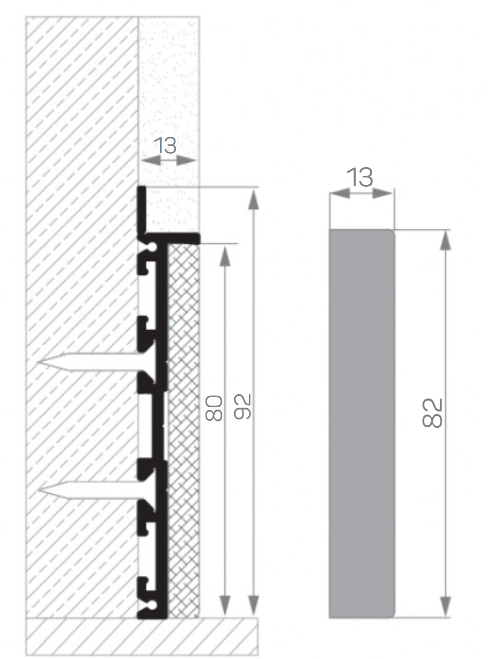 Seinaga samal tasapinnal põrandaliist 80mm kõrge LC02-MDF08