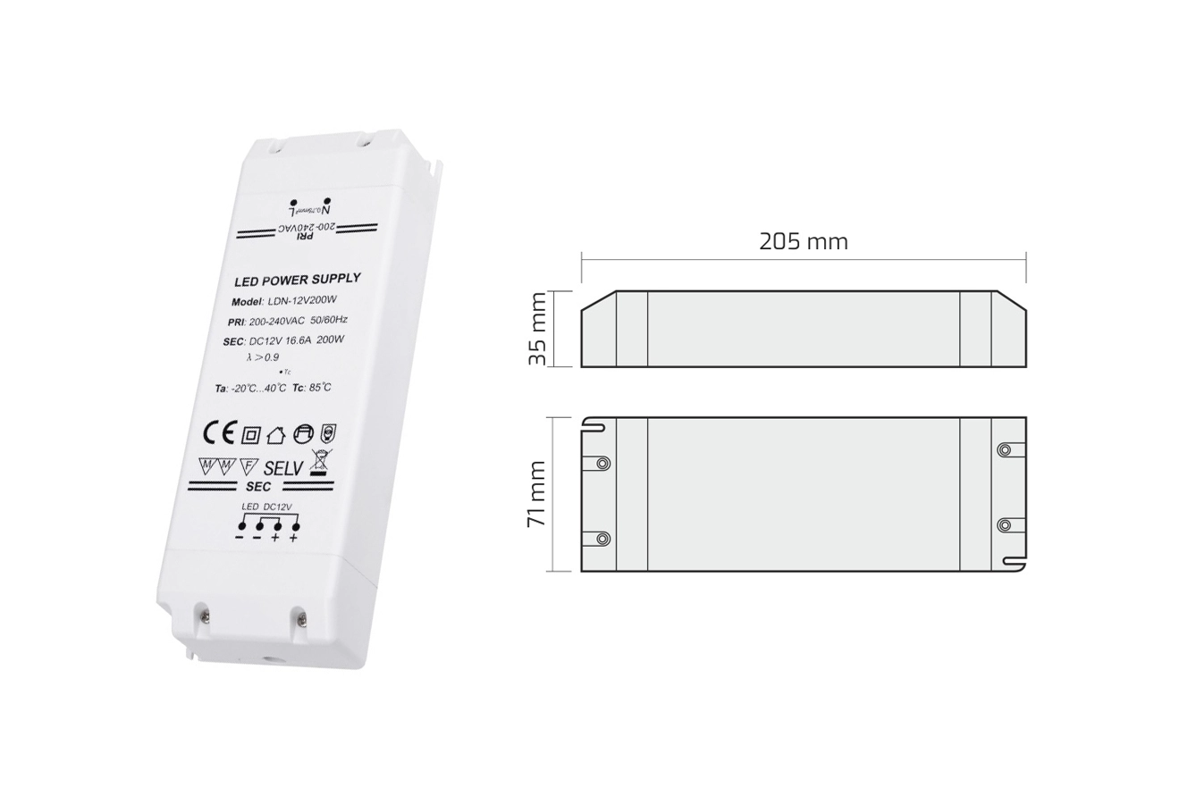 Trafo toiteplokk LED riba valgustusele 200W 12V