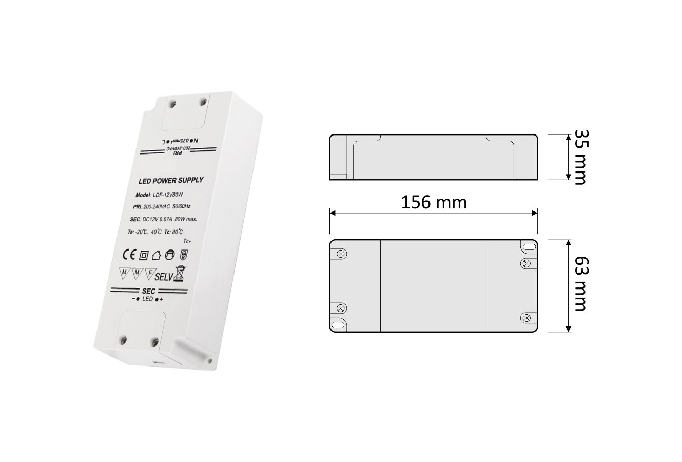 Trafo toiteplokk LED riba valgustusele 80W 12V