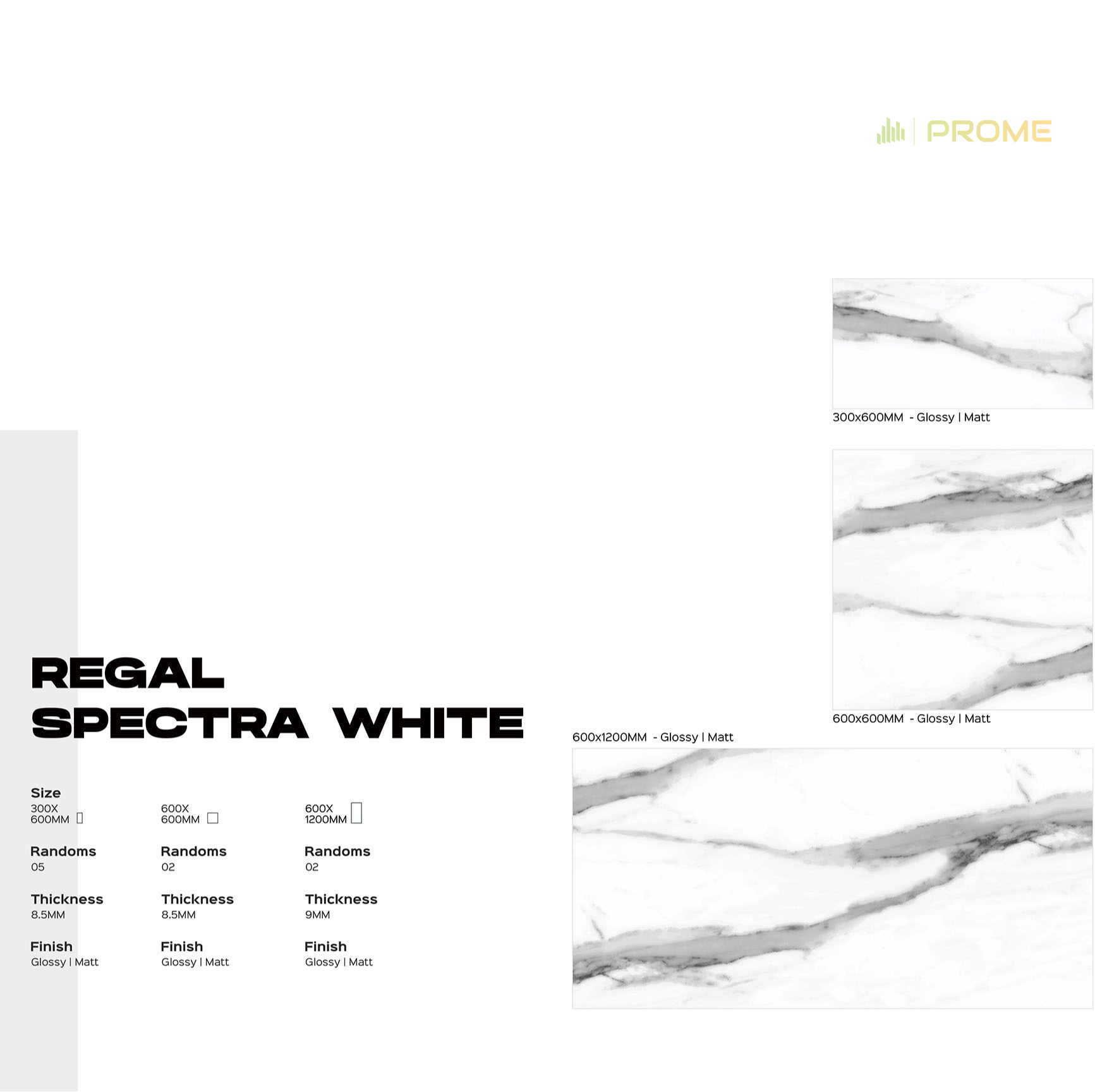 Regal Spectra valge läikiv või matt keraamiline plaat