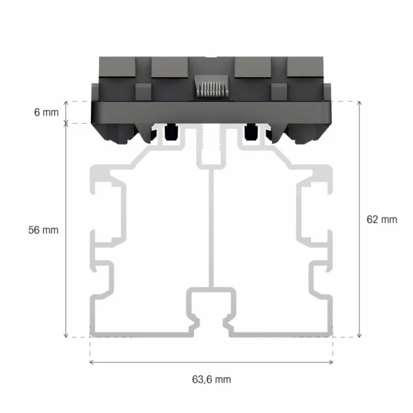 Klamberkinnitussüsteem Alumiiniumist profiil 120mm 63x56x1984mm