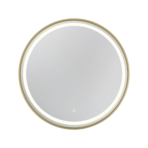 Ümmargune peegel kuldse raami ja LED-valgustusega 70x70cm