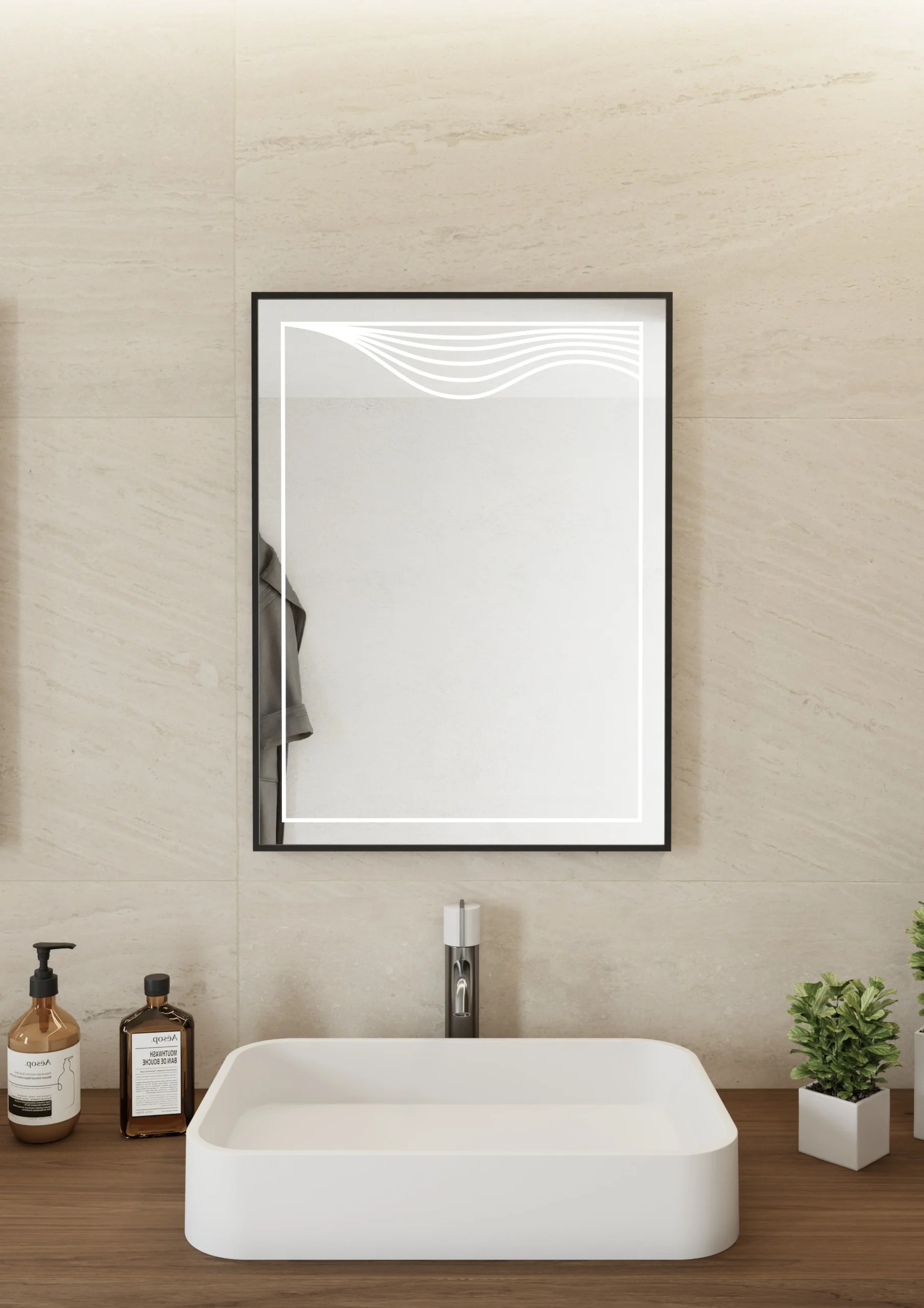 Diego 60×80 peegel – stiilne LED-taustvalgus ja mustanoodiline raam