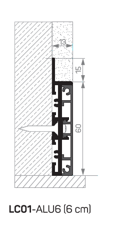 Alumiinumist põrandaliist 6cm kõrge 13mm sügav LC01-ALU06