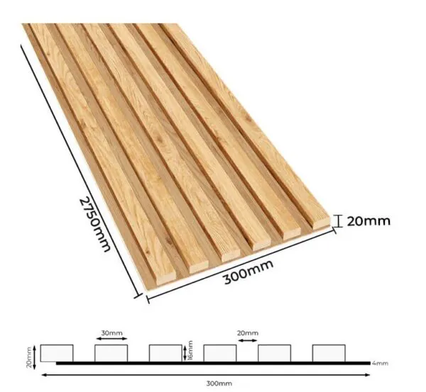 Akustiline ribistik seinapaneel HDF paneeliga 19 erineva värviga 20x300x2750